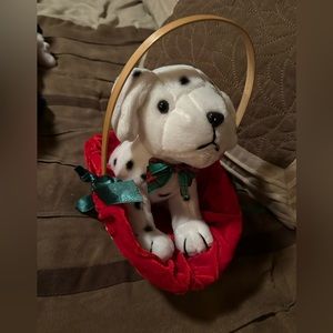 Christmas Dalmatian dog in basket stuffed animal